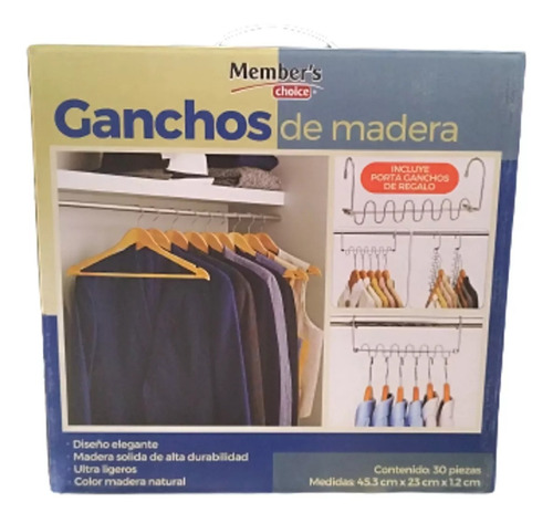 30 Ganchos Madera Maciza + Porta Ganchos (regalo)