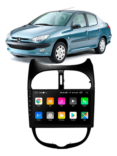 Kit Central Multimídia Android Peugeot 206 2000 A 2010 9 Pol