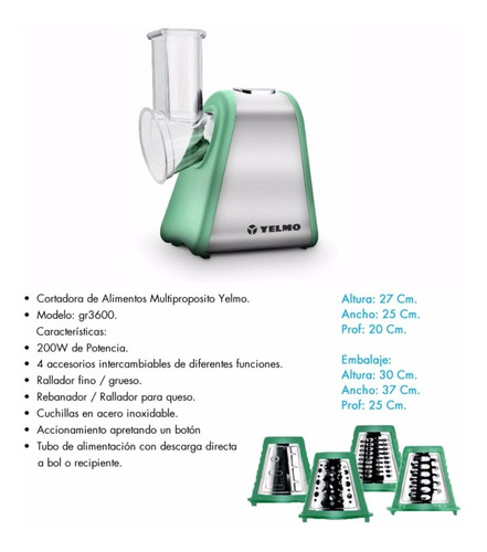 Imagen 3 de 6 de Rallador Rebanador De Alimentos Yelmo Gr3600 200w Cortadora