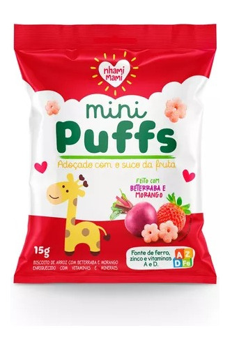 Mini Puffs Snack P/criança Beterraba/morango 6x15g Nhamimami