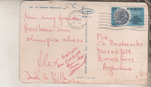 2 Antiguas Tarjetas Postales Olimpiadas De * Mexico 1968 *