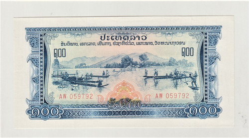 Billete Laos 100 Kip 1968 Pk23 Unc (c85)