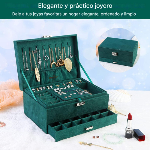 Joyero Organizador De Joyas 2 Niveles Con Cajon Y Llave