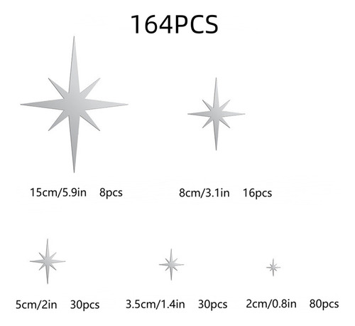 Pegatina De Pared De Espejo De Estrella De Acrílico 164pcs .