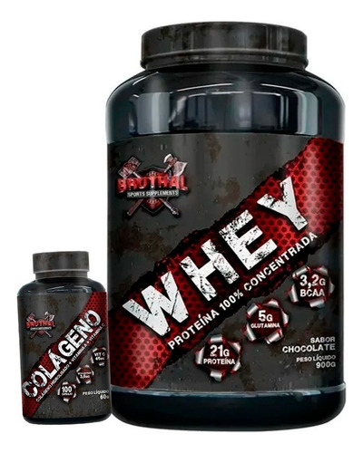 Whey 100% 900g + Colageno Hidrolisado - Bruthal Sports Sabor Chocolate