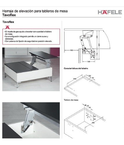 Imagen 2 de 5 de Herraje Elevador Mesa Rebatible Hafele 643.12.201 Tavoflex