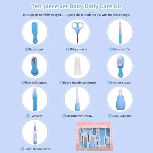 Kit 10 Pcs Higiene Cuidado Para Bebes Super Completo!! Celeste
