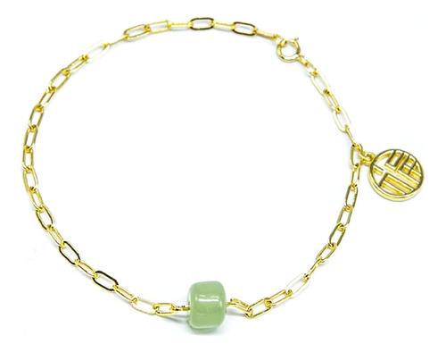 Pulsera De Jade Natural Ezindraw, Pulsera De Eslabones Chapa