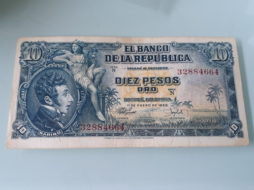 Billete De 10 Pesos De 1958