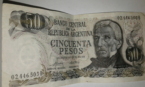 Billete Antiguo De Cincuenta Pesos Decreto Ley 18188/69