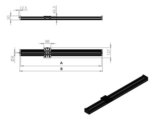 Atuador Linear Fuso C/ Perfil Estrutural Aluminio 500mm