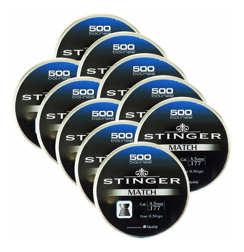 Kit 10 Caixas Chumbinho Stinger Match Calibre 4,5mm 500 Unid