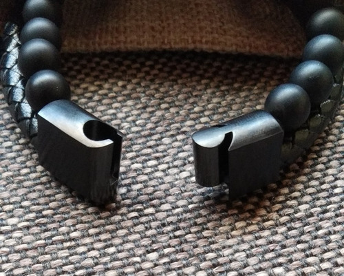 Brazalete Pulsera Manilla 2 En 1 Cuero Y Piedra Mate