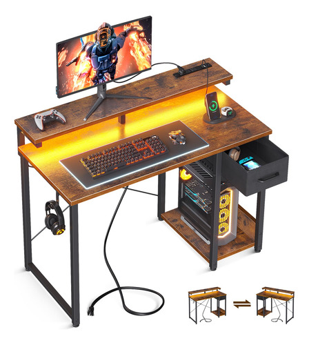 Aodk Escritorio Para Juegos Con Luces Led Y Toma De