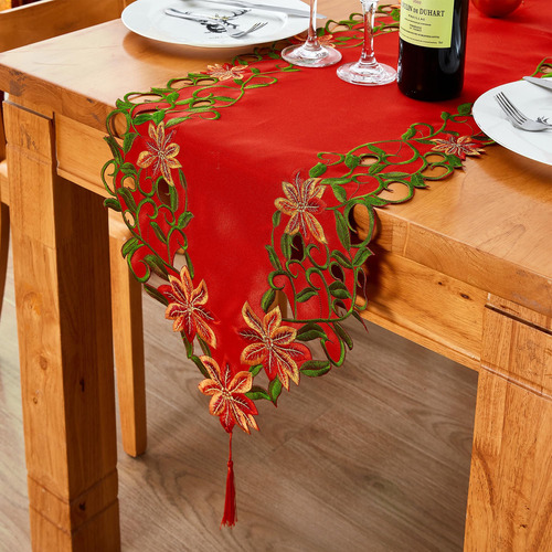 Caminos De Mesa Bordados De Navidad Con Hojas Verdes, 38 X 2