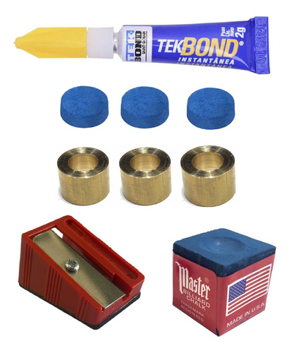 Kit Reparo Para Solas De Tacos De Sinuca Com Virola Metal Cor Natural