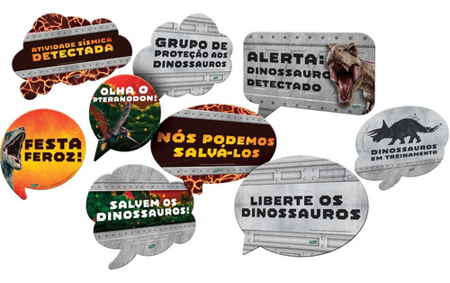 Kit Plaquinhas Divertidas Festa Jurassic World - 09 Unidades