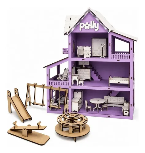 Casinha De Bonecas Com Moveis Parquinho Casa Em Mdf Promoção