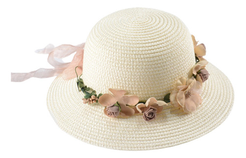 Sombrero De Paja Con Flores For Niñas, For Viajes, Vacacio