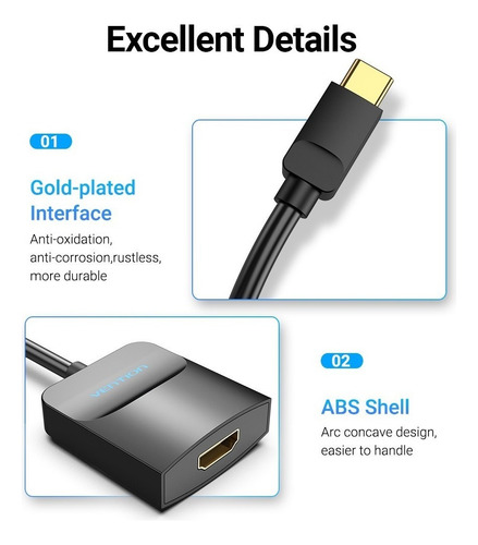 Cable Adaptador Usb C A Hdmi Notebook Mac Celular Tv Vention