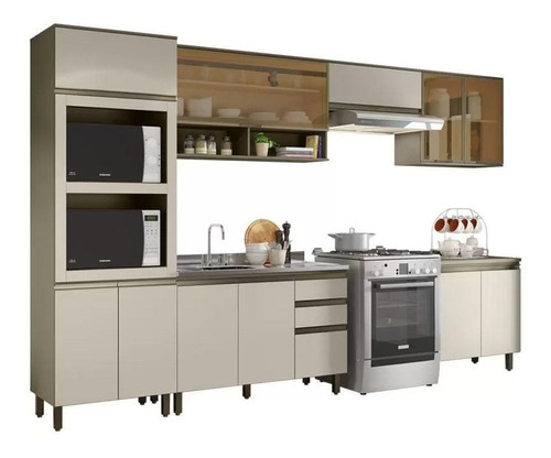 Cozinha Modulada Completa 6 Peças Connect Duna/cristal Henn Cor Bege