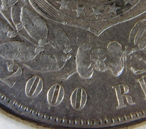 Moeda Antiga 2000 Réis 1889 Prata Petrus I I Galho Solto Mbc (Usado)