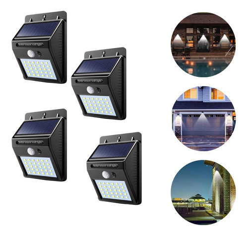 Kit 4 Luminária Lâmpada Arandela Solar 30 Leds 6w Com Sensor Cor Cinza-escuro