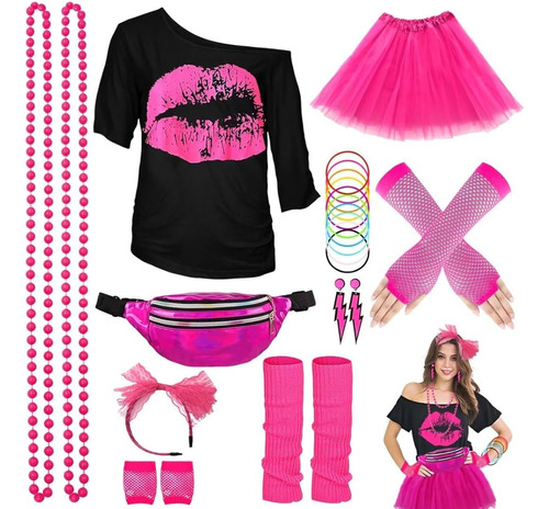 Wildparty 80s Outfit Para Mujer Accesorios De Fiesta, Camise