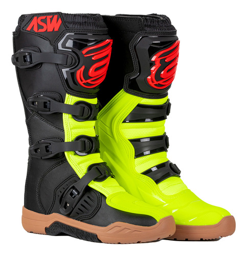 Bota Asw Image Enduro Preto Amarelo Cross Motocross Trilha