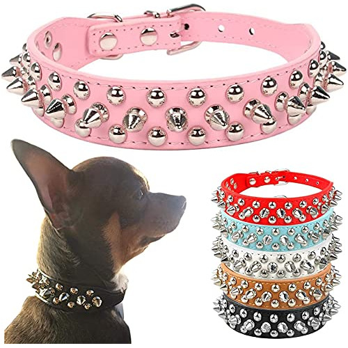 Collar De Perro Tachuelas De Cuero Suave Rosa Remaches ...