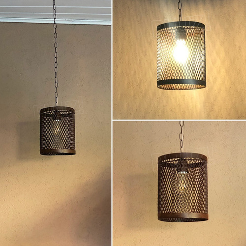 Colgante Tambor Chico Malla Metal 1 Luz - Chapa Hierro Óxido