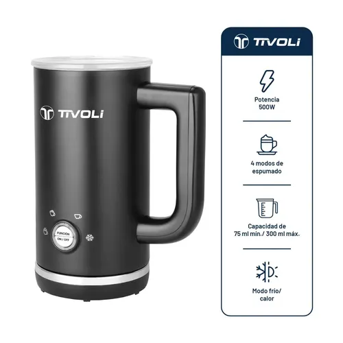 Espumador de leche Tivoli 300ml 4 funciones 500w antiadherente color negro