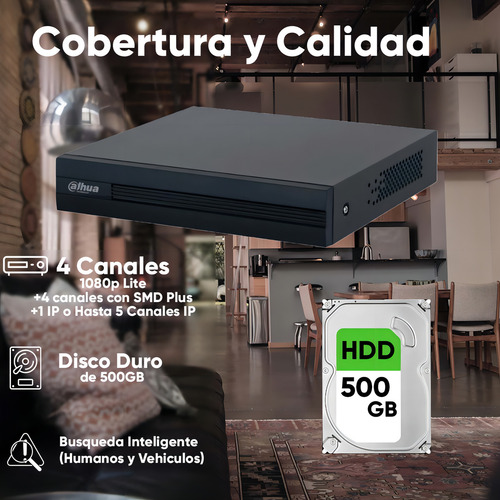 Kit Videovigilancia Cronos 4 Cámaras Dahua Bala B1A21N 2mp + hdd 500gb + Cables + Accesorios - Kit Cctv DTH029-PLUS+500GB (dvr Dahua Xvr1b04-i Circuito Cerrado)