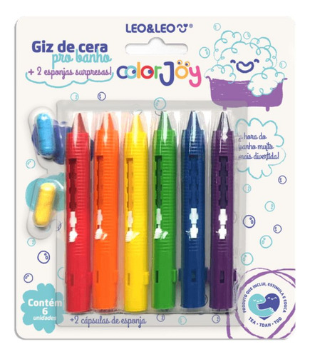 Giz De Cera Retrátil Para Banho Leonora - 6 Cores 2 Cápsulas
