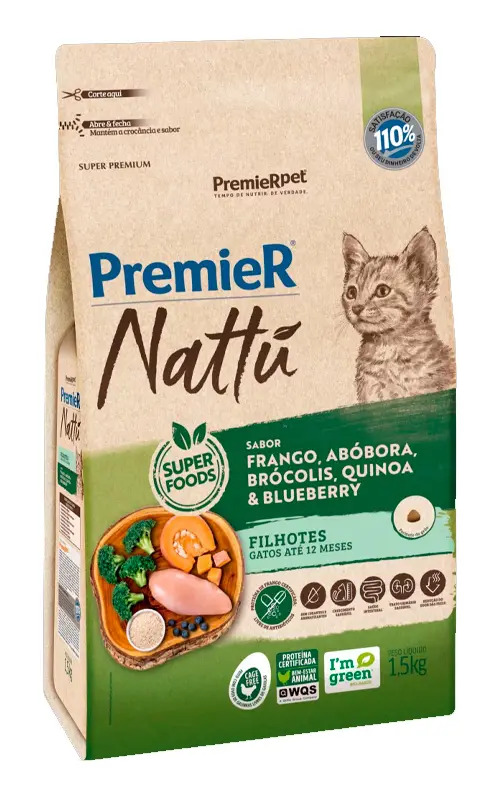 Ração Premier Nattu Para Gatos Filhotes Sabor Abóbora 1,5 Kg