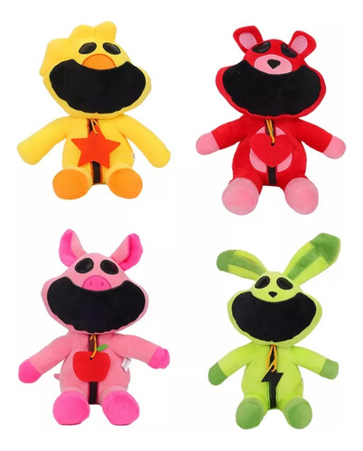 Juguete De Peluche Con 4 Criaturas Sonrientes De Boca Grande