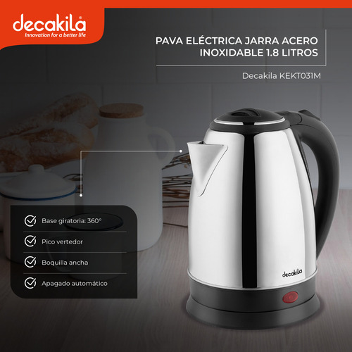 Pava Electrica Decakila 1.8 Litros 1500w Acero Inoxidable Kekt031m
