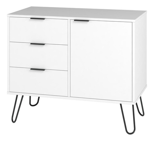 Comoda Cajonera De Madera 3 Cajones Y 1 Puerta Color Blanco