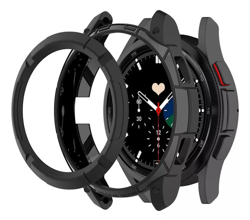  Capa Case Protetora De Silicone Tpu Com Proteção De Coroa Compativel Com Galaxy Watch 4 46mm Sm-r895 R890 - Preto Fosco