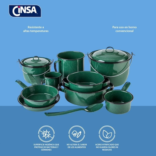 Imagen 6 de 6 de Batería De Cocina Clásica De Peltre 12 Piezas Verde Cinsa