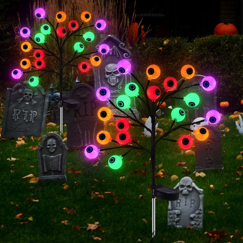 2 Piezas De 40 Luces Led Solares De Globo Ocular De Hallowee
