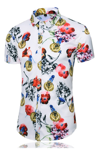 Camisa De Manga Corta Con Flores Para Hombre, Blusa Hawaiana