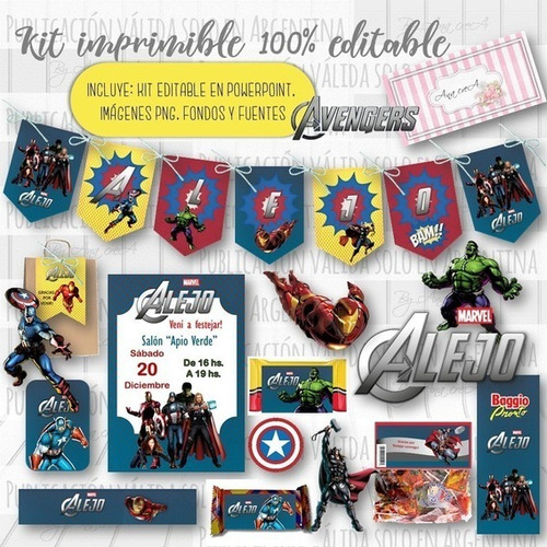 Kit Imprimible Avengers 100% Editable Mod.1 Deco Candy Bar