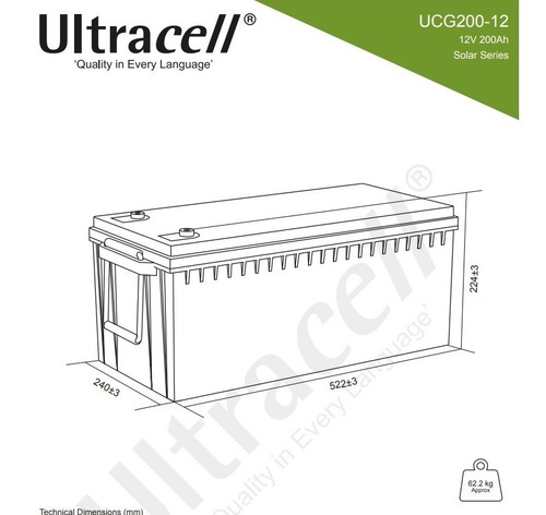 Imagen 2 de 4 de Bateria Ultracell Ciclo Profundo Gel 12v 200ah Envío Gratis
