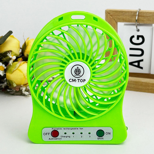 Ventilador De Escritorio Portátil Recargable Con Luz Led 11 Cm N/a Verde Transparente Plástico 4