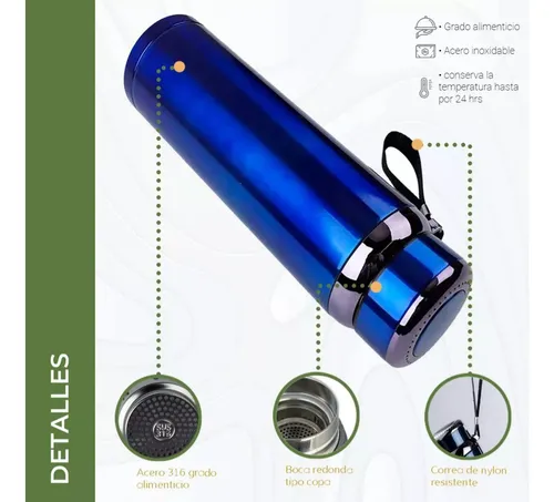 Vaso Térmico Metal Acero Inoxidable 1000ml Capacidad Colgar Color Azul