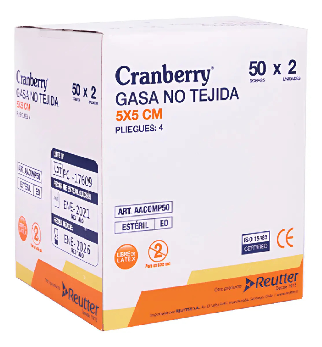 Gasa No Tejida Estéril 5x5 Caja 50 Unidades Cranberry Color Blanco