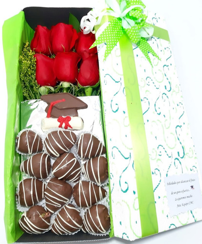 Arreglos Florales Caja Rosas+tarjeta+ Fresa Choc +dom Gratis