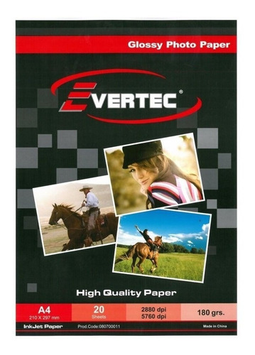 Papel Fotografico Brillante A4 180gr 20 Ho Evertec La Plata