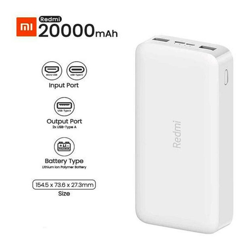 Power Bank Cargador Xiaomi Redmi 20000mah Carga Rapida 18w